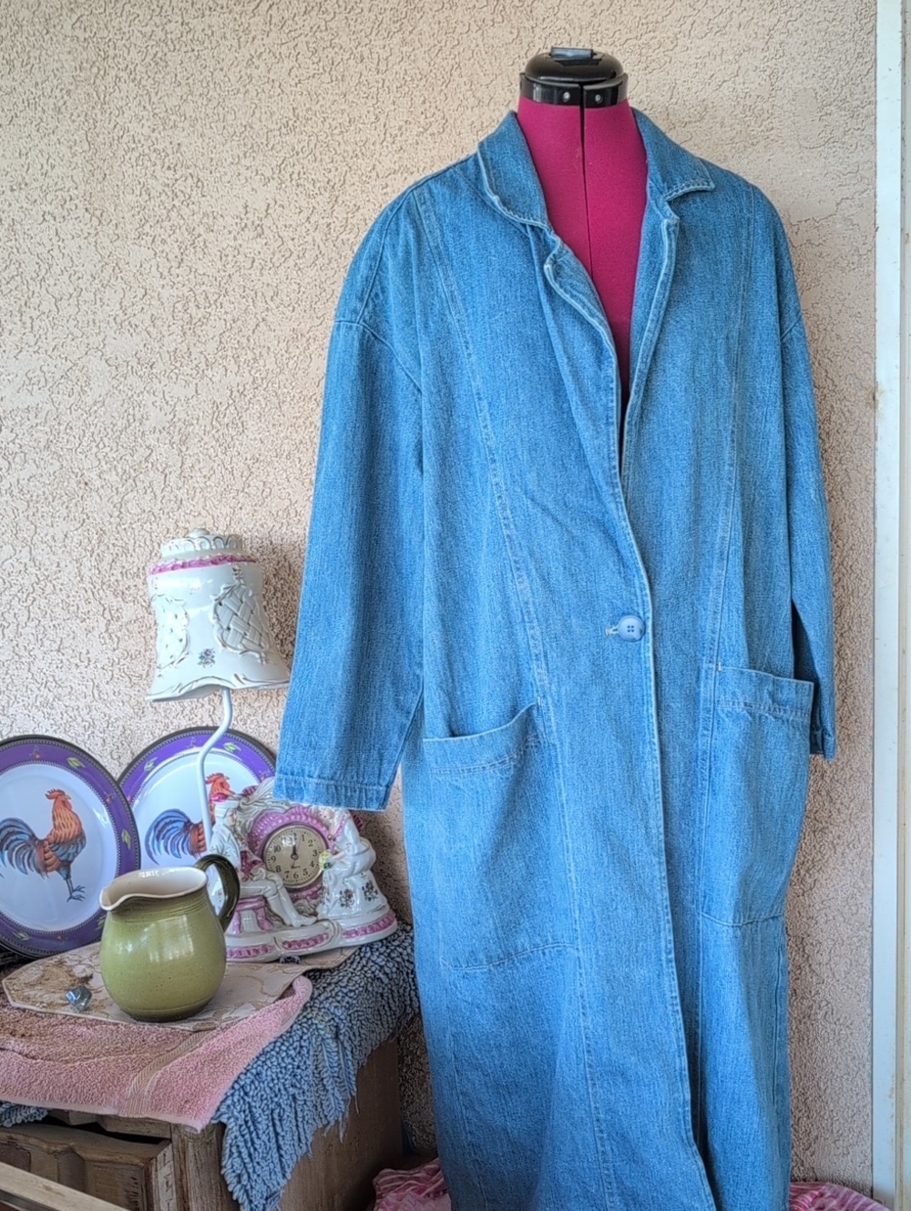 Classic Blue Denim Long Coat - Women's Lightweight Jacket Sz Medium